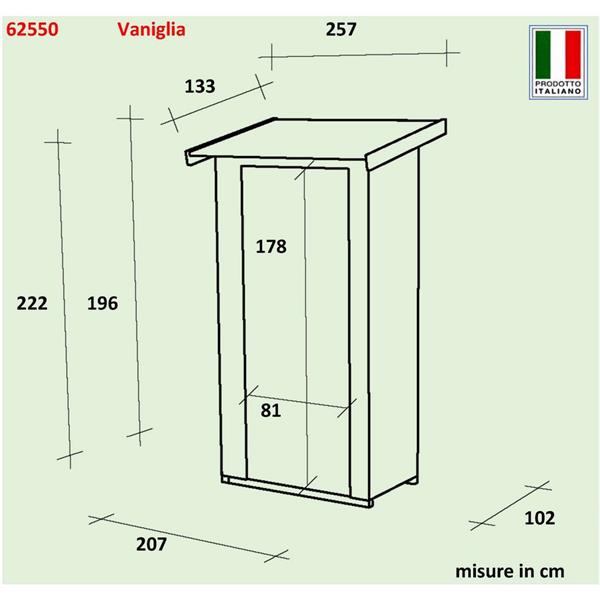 Casetta finestrata addossata in legno 207x102cm porta singola - Vaniglia