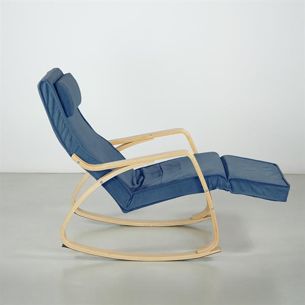 Poltrona a dondolo blu con braccioli in legno di betulla - Amor