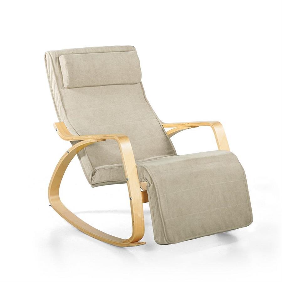 Sedia a dondolo in tessuto beige con braccioli in legno - Amor