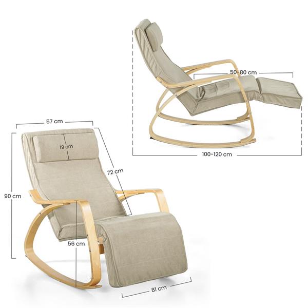 Sedia a dondolo in tessuto beige con braccioli in legno - Amor