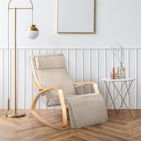 Sedia a dondolo in tessuto beige con braccioli in legno - Amor