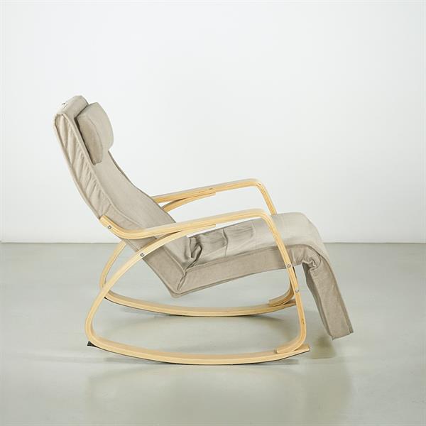 Sedia a dondolo in tessuto beige con braccioli in legno - Amor