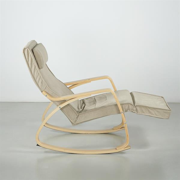 Sedia a dondolo in tessuto beige con braccioli in legno - Amor