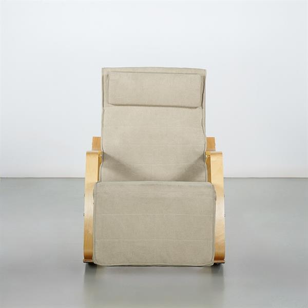 Sedia a dondolo in tessuto beige con braccioli in legno - Amor