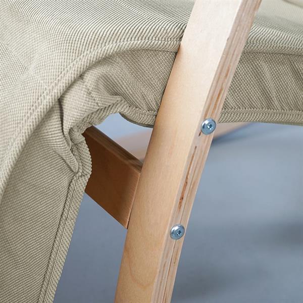 Sedia a dondolo in tessuto beige con braccioli in legno - Amor