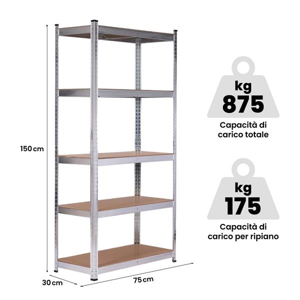 Scaffale Metallo singolo 150X70X30 cm galvanizzato