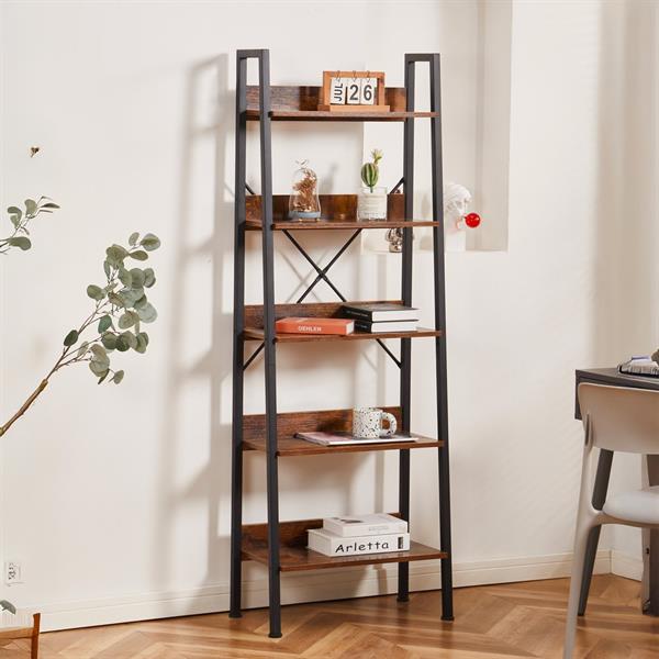 Libreria aperta struttura in metallo nero e ripiani in legno