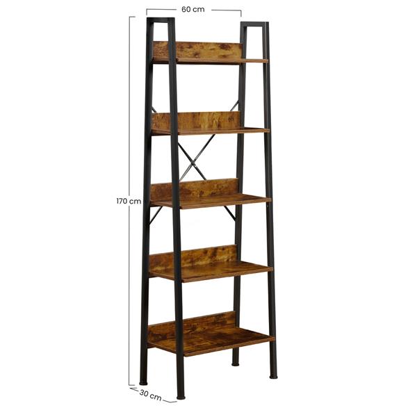 Libreria aperta struttura in metallo nero e ripiani in legno