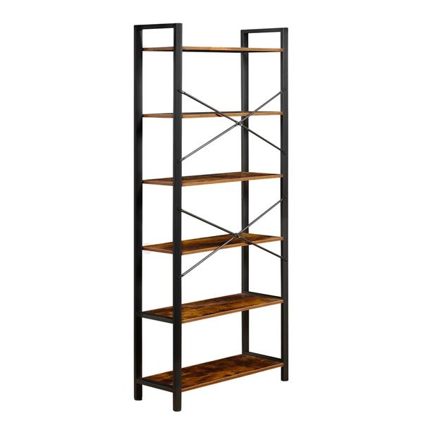 Libreria industrial con 6 ripiani in legno e metallo