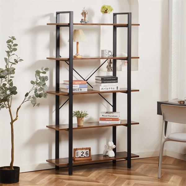Libreria moderna con 5 ripiani in legno e metallo
