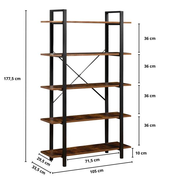 Libreria moderna con 5 ripiani in legno e metallo