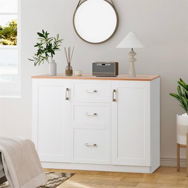 Credenza bianca con top in legno 120x82,5x40 cm - Ginevra