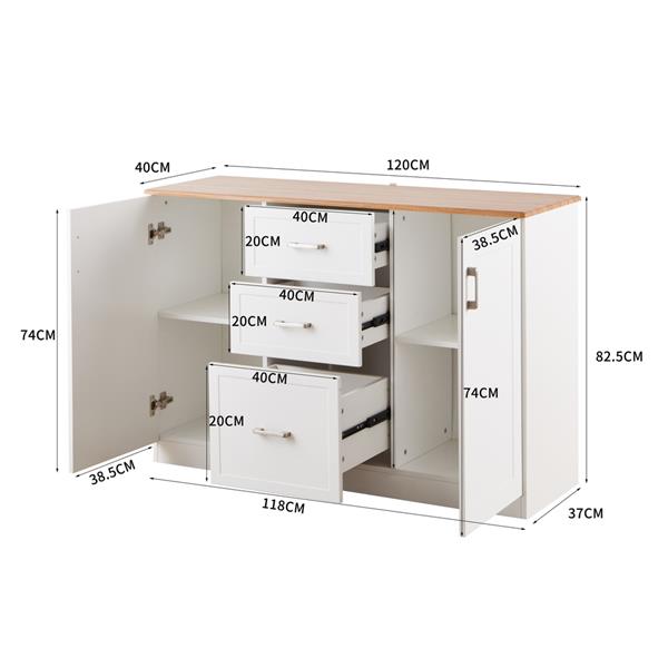 Credenza bianca con top in legno 120x82,5x40 cm - Ginevra