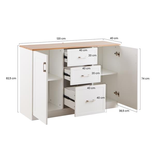 Credenza bianca con top in legno 120x82,5x40 cm - Ginevra