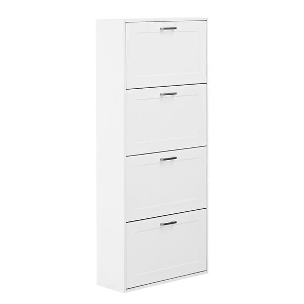 Scarpiera salvaspazio bianca verticale con 4 ante 63x150x24 cm - Ginevra