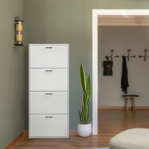 Scarpiera salvaspazio bianca verticale con 4 ante 63x150x24 cm - Ginevra