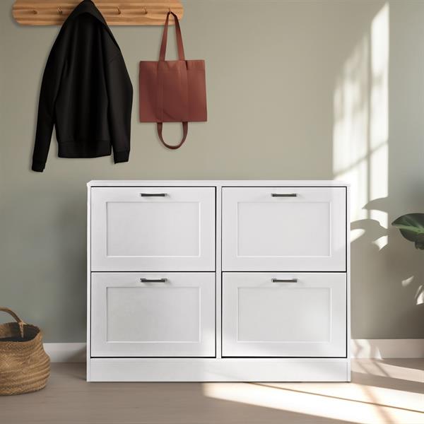 Scarpiera 4 ante in legno bianco 105x82x24 cm - Ginevra