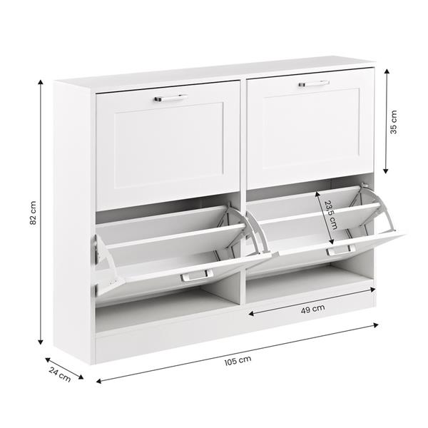 Scarpiera 4 ante in legno bianco 105x82x24 cm - Ginevra