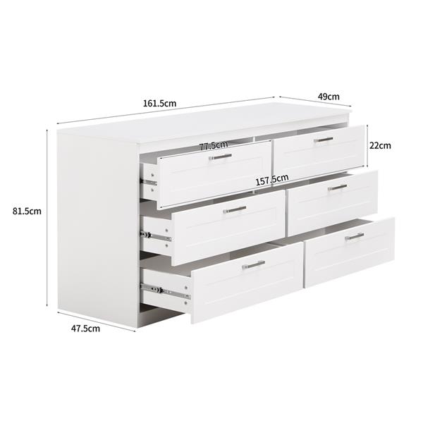 Cassettiera moderna bianca con 6 cassetti 161x81x50 cm - Ginevra