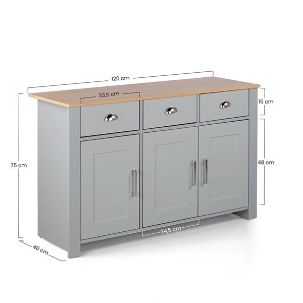 Credenza grigia con 3 cassetti e 3 ante 120x70x40 cm - Ginevra