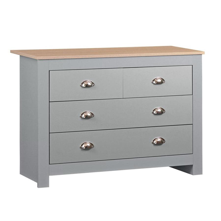 Cassettiera grigia con 4 cassetti con top in legno 100x70x40 cm - Ginevra