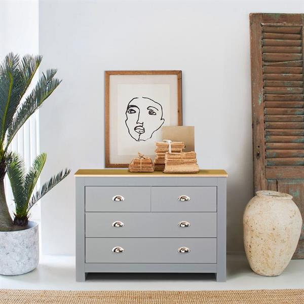 Cassettiera grigia con 4 cassetti con top in legno 100x70x40 cm - Ginevra