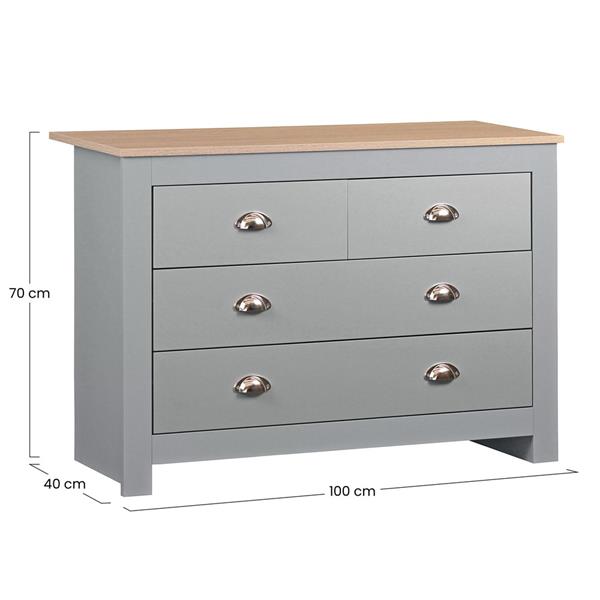 Cassettiera grigia con 4 cassetti con top in legno 100x70x40 cm - Ginevra