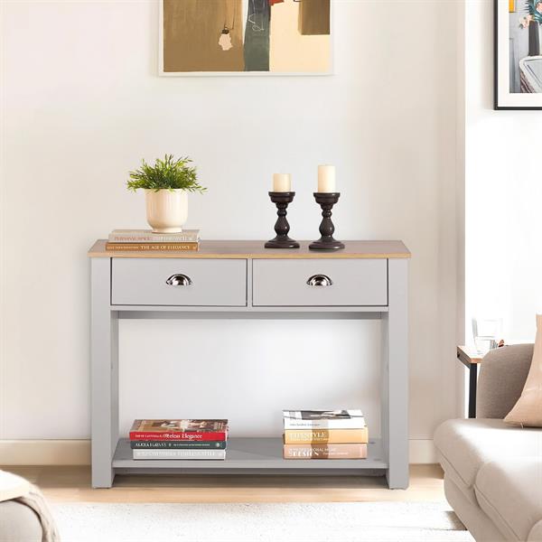 Tavolo consolle da ingresso grigio con top in legno - Ginevra