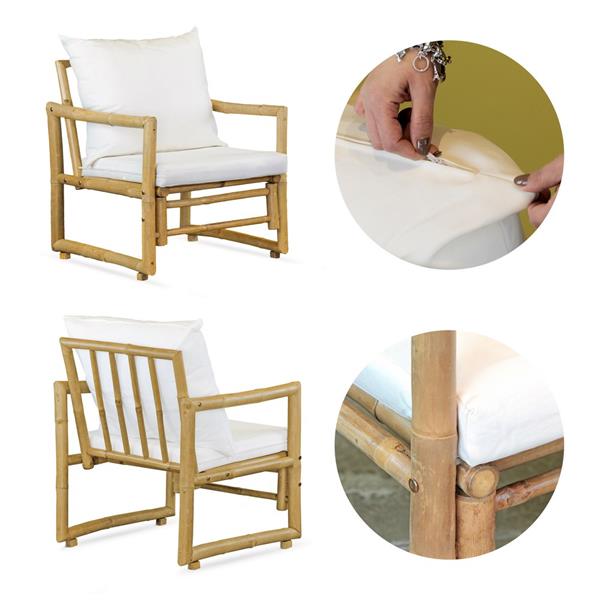 Set da giardino in Bamboo 4 posti con cuscini écru - Coco