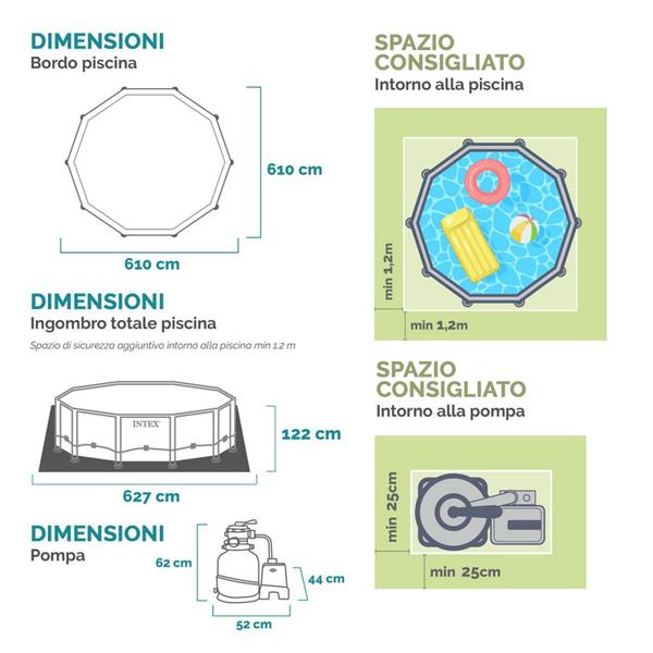 Piscina fuori terra rotonda 610x610x122 cm, accessori inclusi