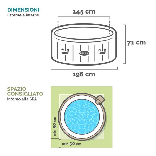 Piscina idromassaggio da esterno gonfiabile spa 196x196x71 cm