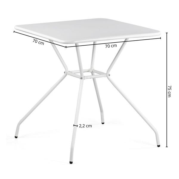 Tavolo quadrato 70x70 in acciaio da giardino, bianco