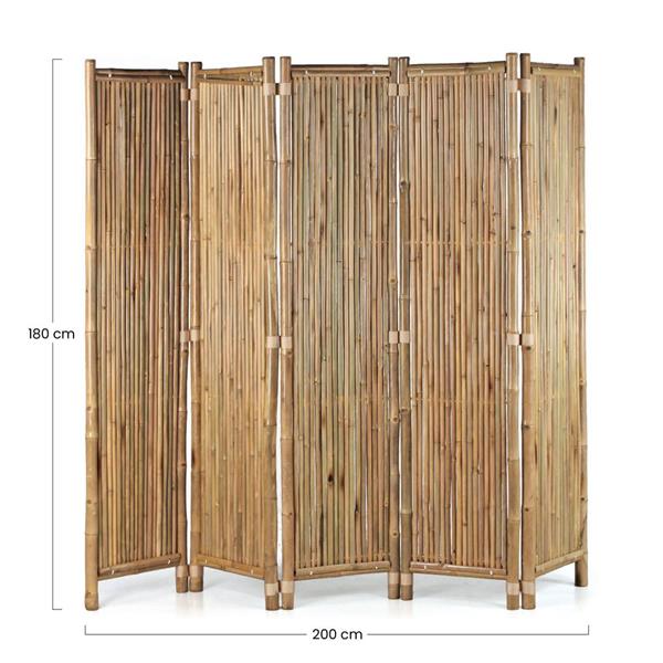 Paravento in bambù 200x180 cm con 5 pannelli