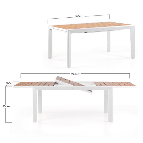Tavolo allungabile in alluminio e legno 160-240x100x075- Olbia