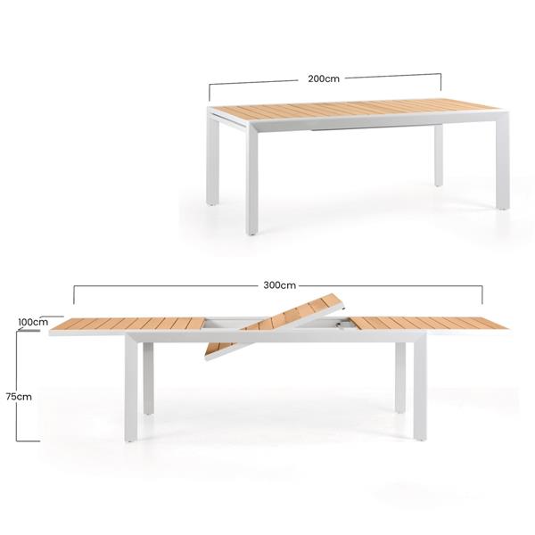 Tavolo allungabile in alluminio e legno 200-300x100x075- Olbia