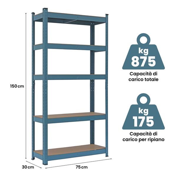 Set da 2 scaffali metallici 150x75x30 cm, cedro