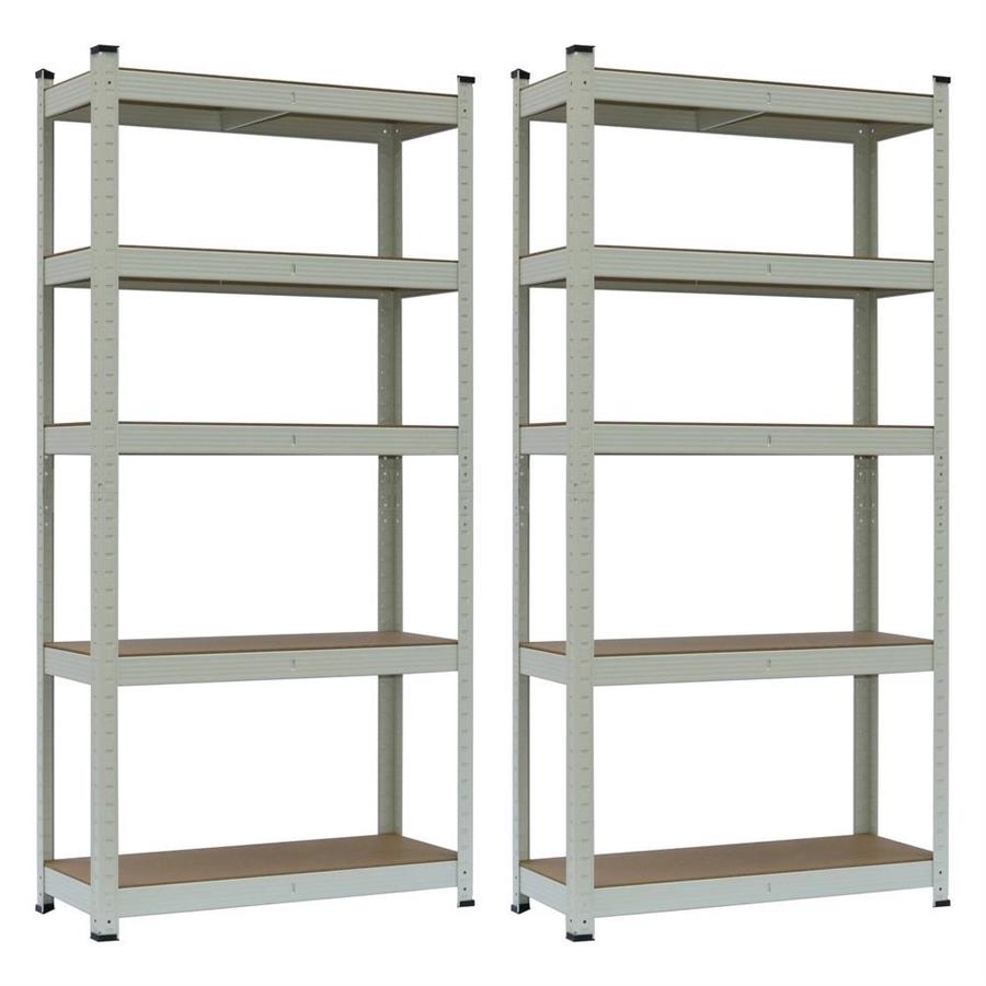 Set da 2 scaffali metallici 150x75x30 cm, color avorio