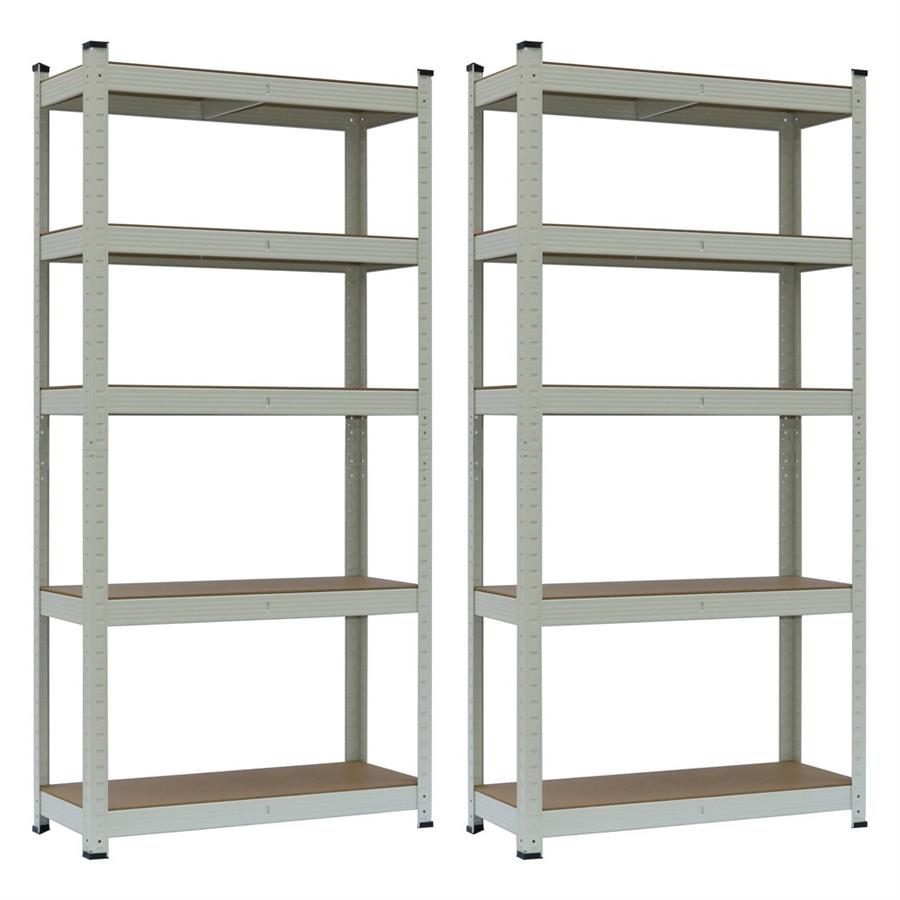 Set da 2 scaffali metallici 150x75x30 cm, color avorio