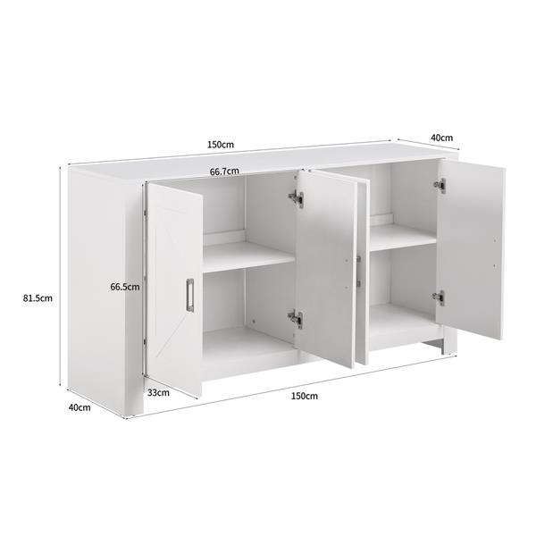 Credenza moderna bianca con 4 ante 150x40x80 cm