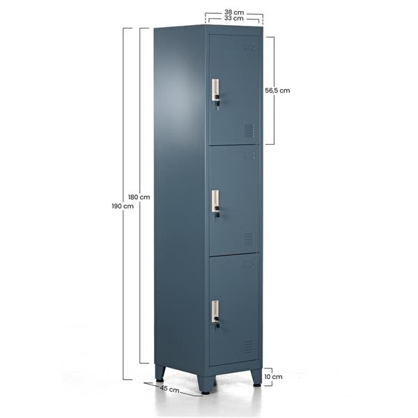 Armadio in metallo 3 ante 190X38X45 ceruleo