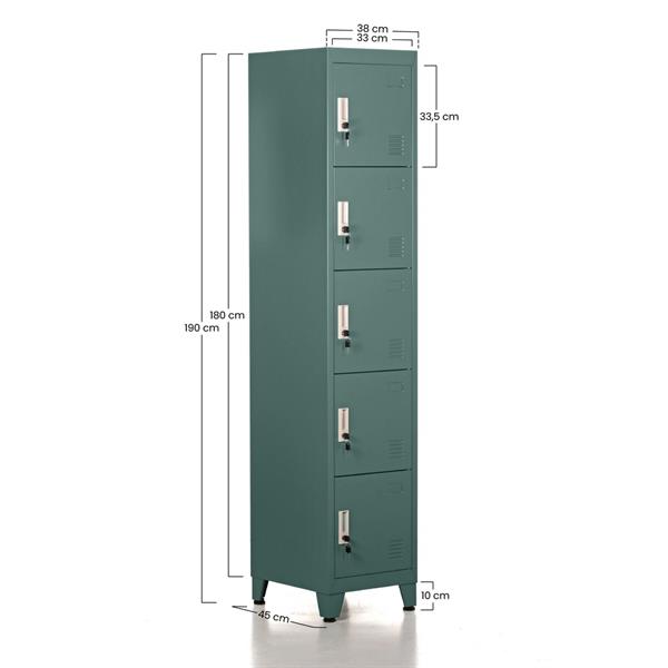 Armadietto in metallo 5 ante verde 180X38X45
