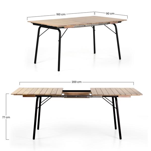 Tavolo da giardino allungabile 160-200x90cm in legno - Santorini