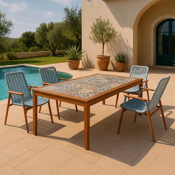 Tavolo in legno di acacia 200x100cm con top in piastrelle - Sorrento