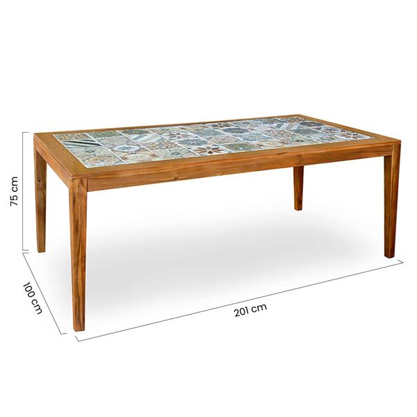 Tavolo in legno di acacia 200x100cm con top in piastrelle - Sorrento