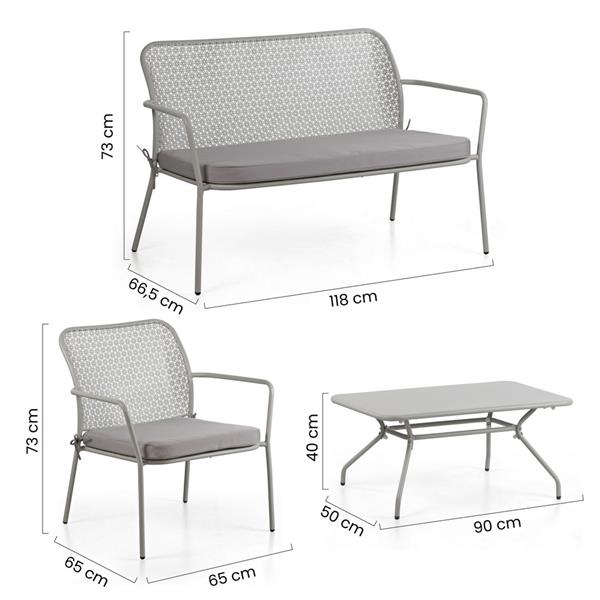 Set da giardino in acciaio con cuscini motivo floreale grigio - Daisy