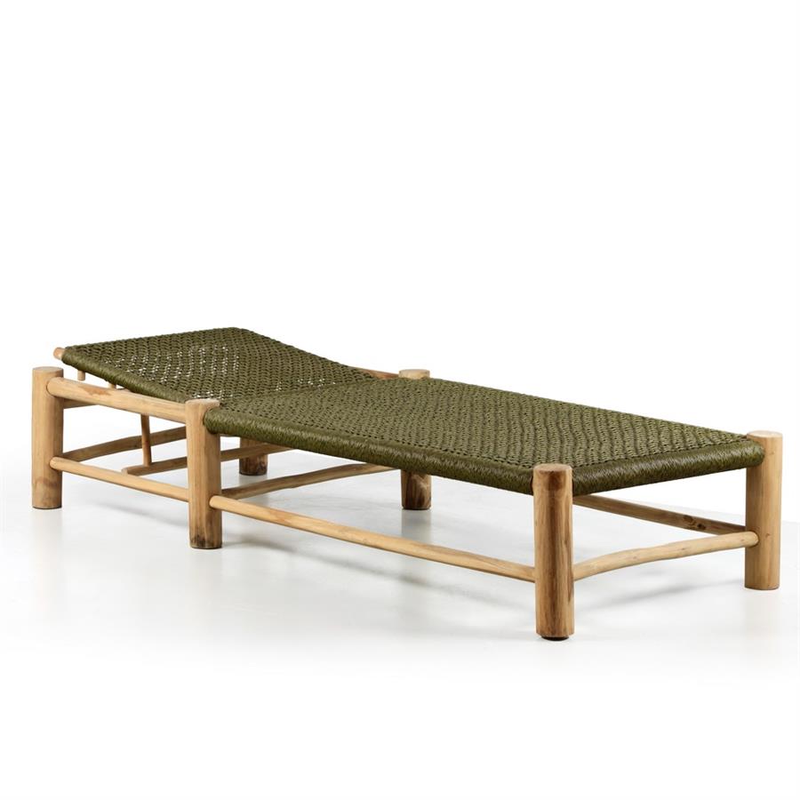 Lettino da giardino reclinabile in teak e corda verde - Terra