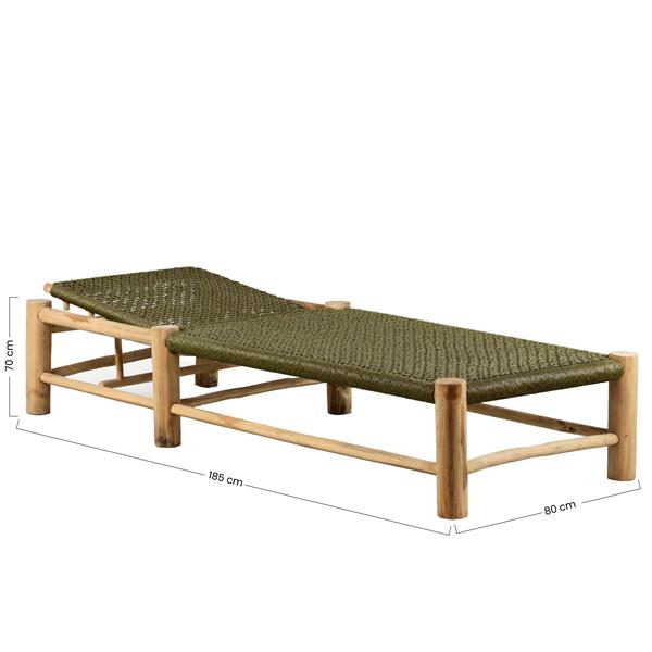 Lettino da giardino reclinabile in teak e corda verde - Terra