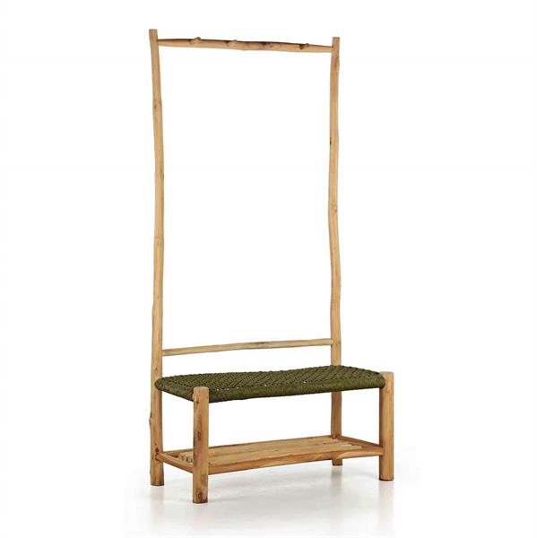 Panca appendiabiti in legno di teak e corda verde - Terra