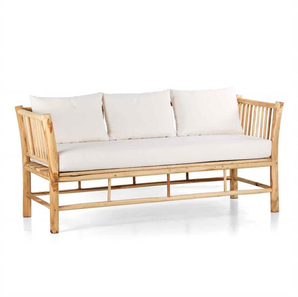 Divano da giardino 3 posti in teak con cuscini ecru - Shein