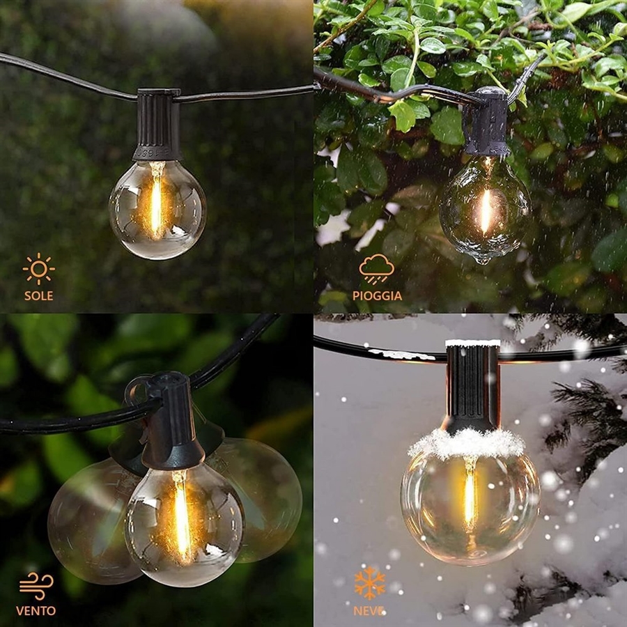 Brigros White Catena Luminosa Solare Da Esterno Con 27 LED – Filo Resistente, 8 Modalità Di Illuminazione, Pannello 5,5V, Batteria Litio 1200mAh